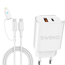 Ladda upp bild i Gallerivisning, Adapter 30W USB-C & USB-A & 2 i 1 Lightning eller USB-C 2m VIT för iPhone • Samsung • Huawei • Android SWEKO