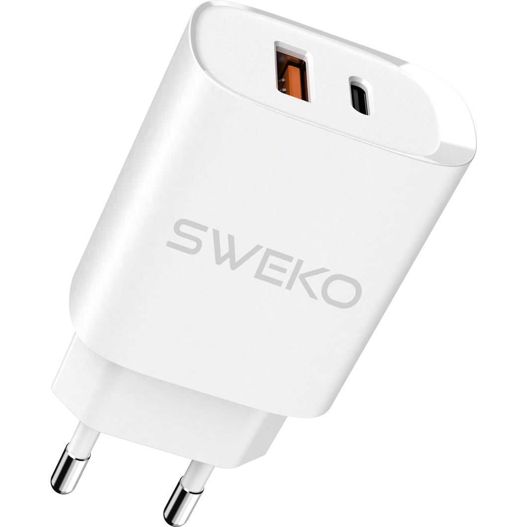 Adapter USB-C & USB-A Snabbladdare 30W för iPhone • Samsung • Huawei • Android SWEKO
