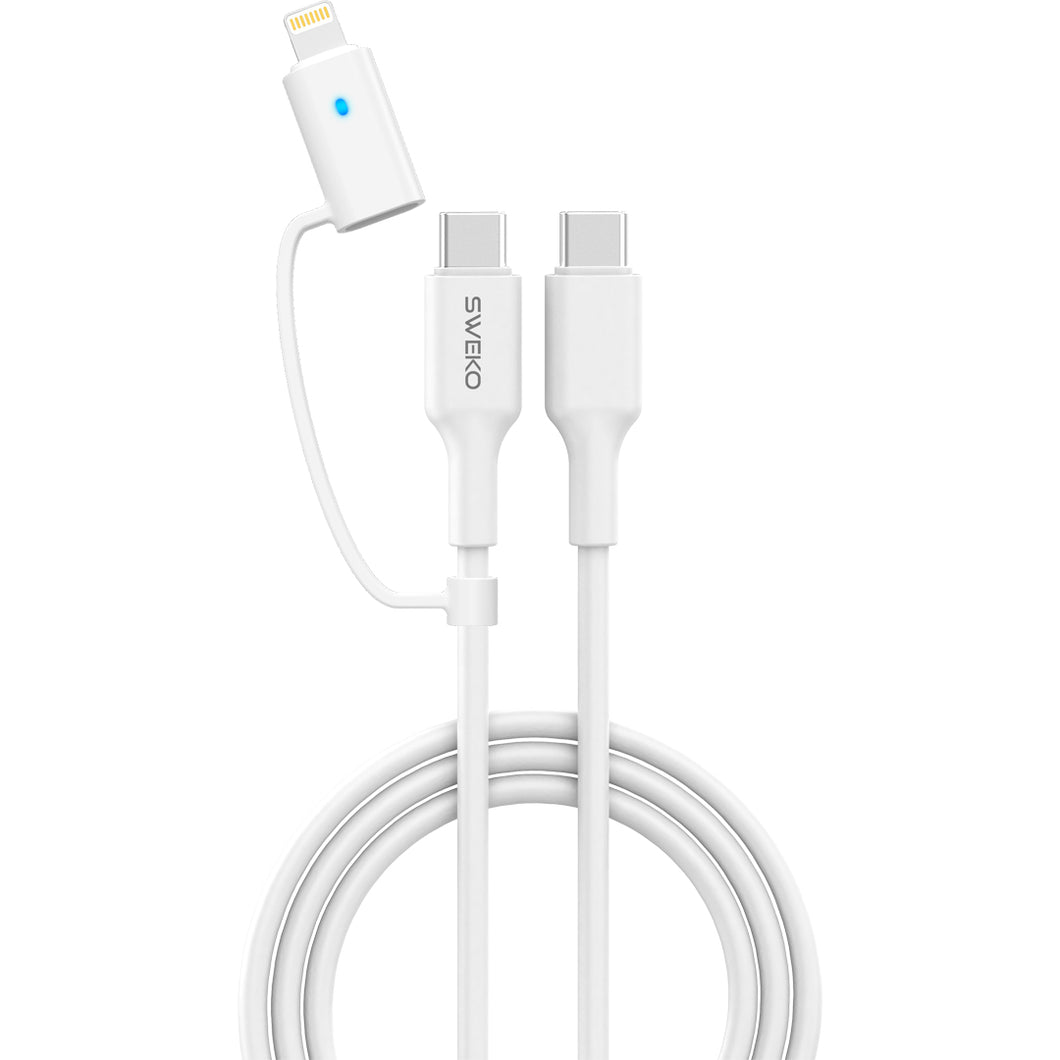 2 i 1 Snabbladdare USB-C och Lightning Adapter 2m för iPhone • Samsung • Huawei • Android SWEKO